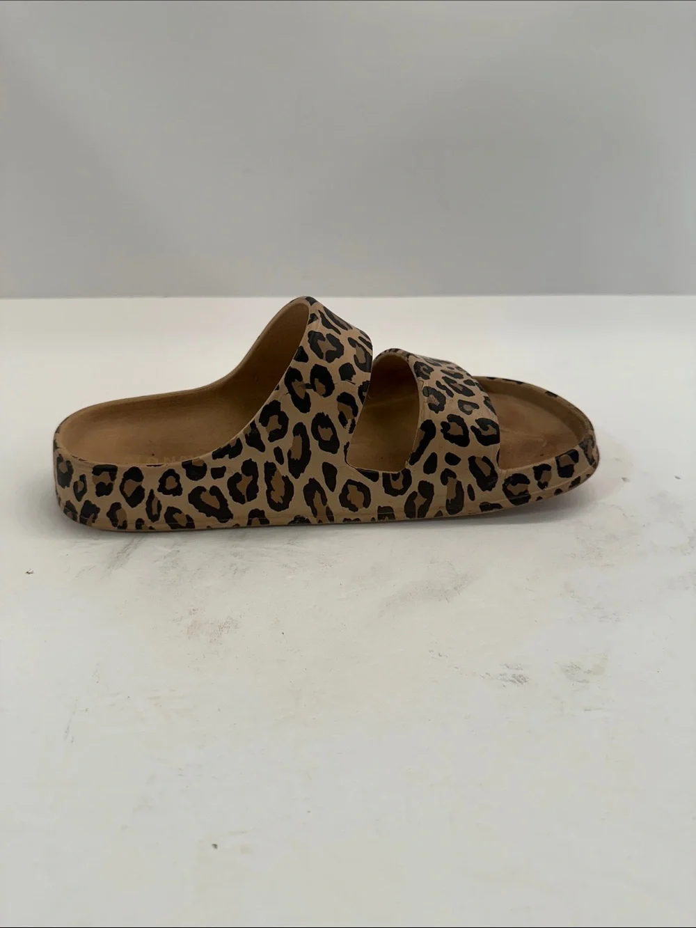 Kids Cheetah Print Double Strap Slide Sandals Size 1-2